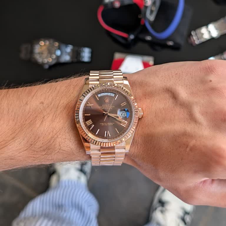 Rolex Rose Gold Day-Date 40 — Chocolate